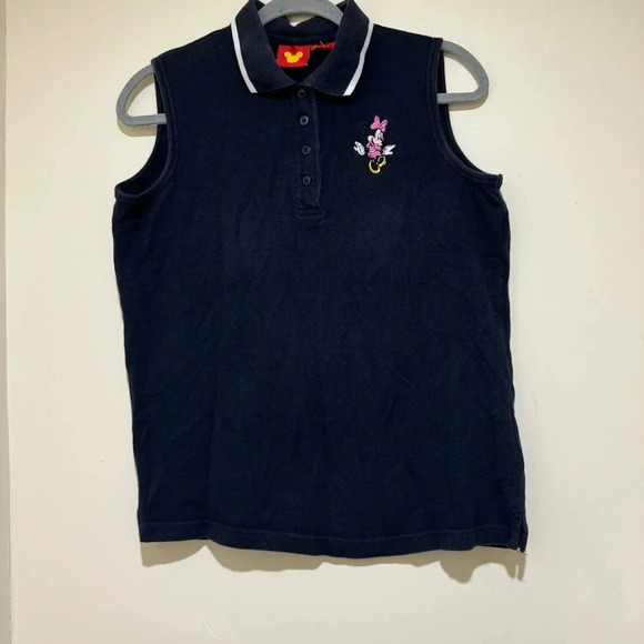 Women’s  Disney Brand Vintage 90’s Minnie Mouse Collared Navy Tank Top Size: M - Picture 1 of 15